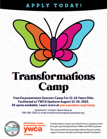 2022 Transformations Camp Flyer for youth - Dates: Aug 15-19