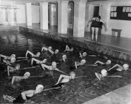 A group of swimmers at the YWCA Spokane pool circa 1940's - 1950's